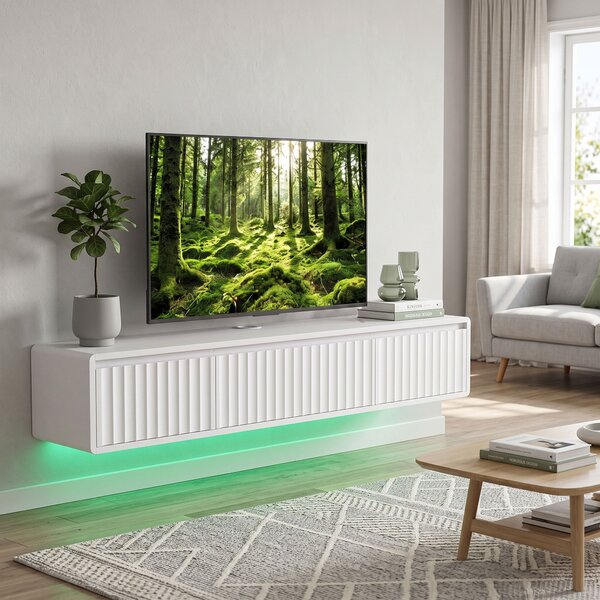 HOMCOM Mobile TV sospeso 120 cm con LED e prese per TV fino a 165,1 cm, bianco | Aosom Italy