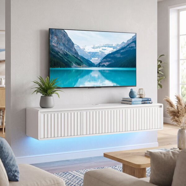 HOMCOM Mobile TV sospeso 120 cm con LED e prese per TV fino a 165,1 cm, bianco | Aosom Italy