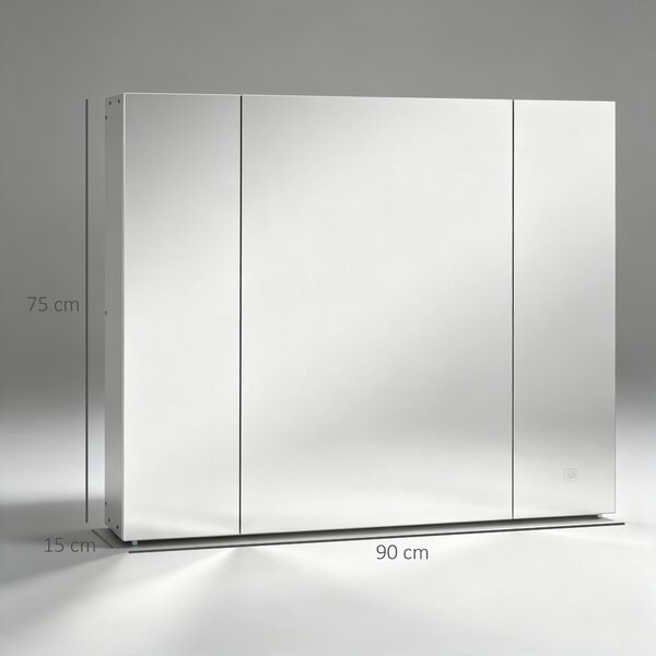 Kleankin Specchio bagno contenitore LED con ante soft-close e dimmer, 90x15x75 cm, bianco | Aosom Italy