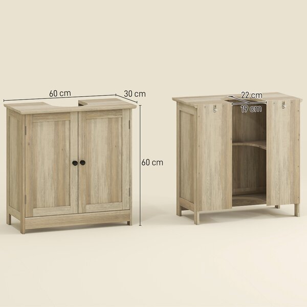 HOMCOM Mobile sottolavabo con 2 ante e ripiano regolabile 60x30x60 cm, grigio effetto legno | Aosom Italy