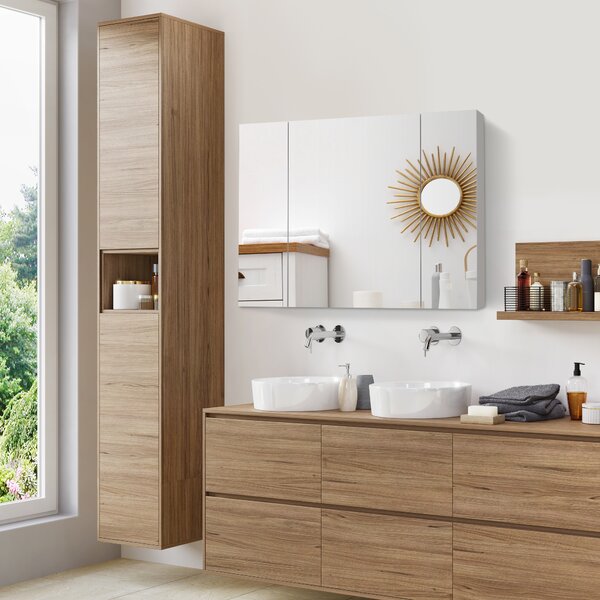 Kleankin Specchio bagno contenitore LED con ante soft-close e dimmer, 90x15x75 cm, bianco | Aosom Italy