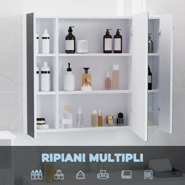 Kleankin Specchio bagno contenitore LED con ante soft-close e dimmer, 90x15x75 cm, bianco | Aosom Italy