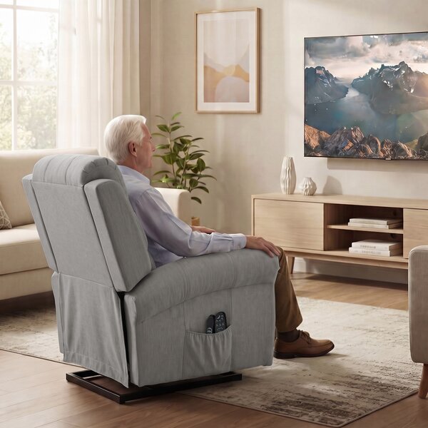 HOMCOM Poltrona alzapersone relax con massaggio, riscaldamento, USB e telecomando, grigio chiaro | Aosom Italy