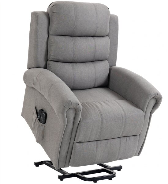 HOMCOM Poltrona alzapersone relax con massaggio, riscaldamento, USB e telecomando, grigio chiaro | Aosom Italy