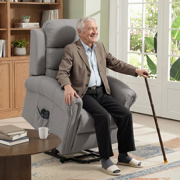 HOMCOM Poltrona alzapersone relax con massaggio, riscaldamento, USB e telecomando, grigio chiaro | Aosom Italy