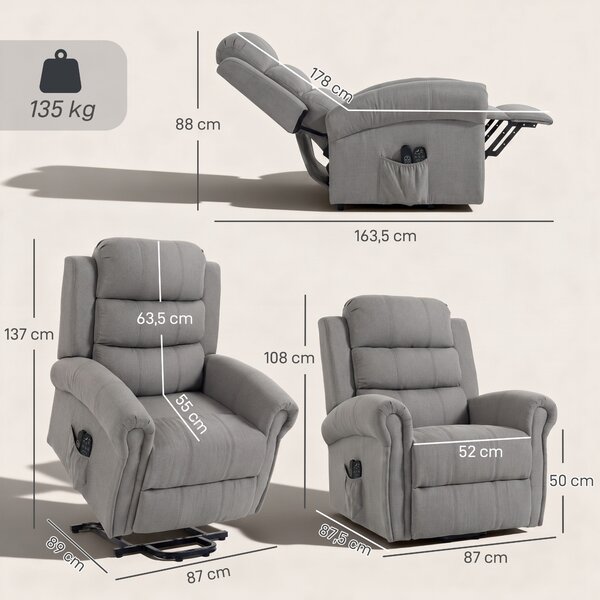 HOMCOM Poltrona alzapersone relax con massaggio, riscaldamento, USB e telecomando, grigio chiaro | Aosom Italy