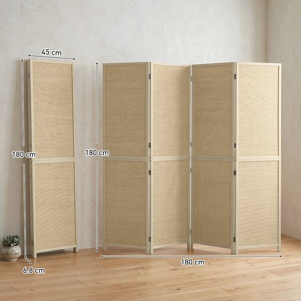 HOMCOM Paravento pieghevole in bambù a 4 pannelli 180x180 cm, legno naturale | Aosom Italy