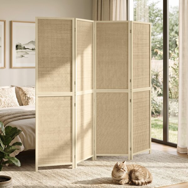 HOMCOM Paravento pieghevole in bambù a 4 pannelli 180x180 cm, legno naturale | Aosom Italy