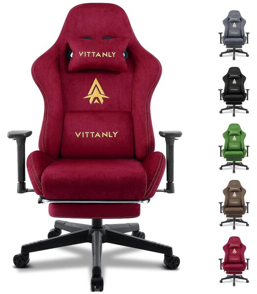 Sedia da gaming – Design ergonomico – Altezza regolabile – Tessuto verde tipo scamosciato