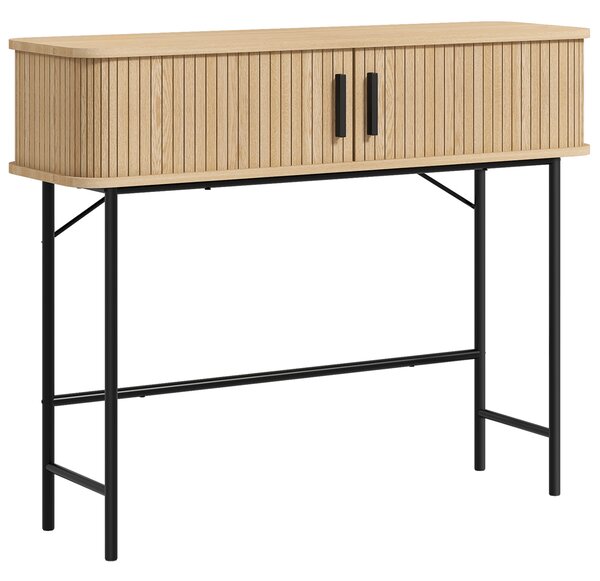 HOMCOM Consolle da ingresso con scomparti e ante scorrevoli, 100x30x80 cm, rovere | Aosom Italy