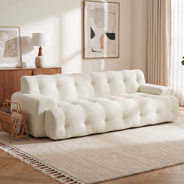 HOMCOM Divano 3 posti in ciniglia 211 cm con seduta profonda, senza montaggio, crema | Aosom Italy