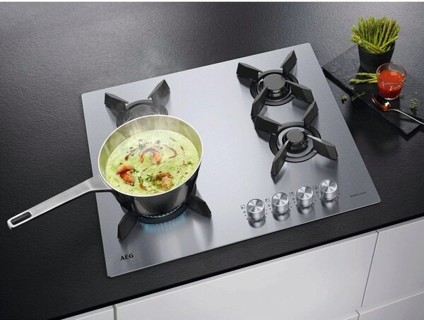 Aeg Piano Cottura 4 Fuochi a Gas Larghezza 60 cm in Acciaio Inox colore Inox - HGB64423UZ Serie 7000 Ultraflat Line