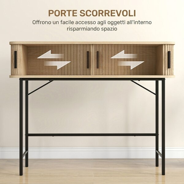 HOMCOM Consolle da ingresso con scomparti e ante scorrevoli, 100x30x80 cm, rovere | Aosom Italy