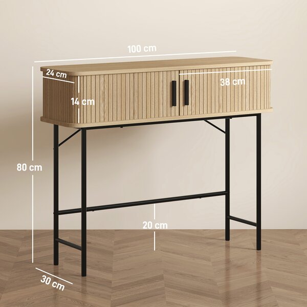 HOMCOM Consolle da ingresso con scomparti e ante scorrevoli, 100x30x80 cm, rovere | Aosom Italy