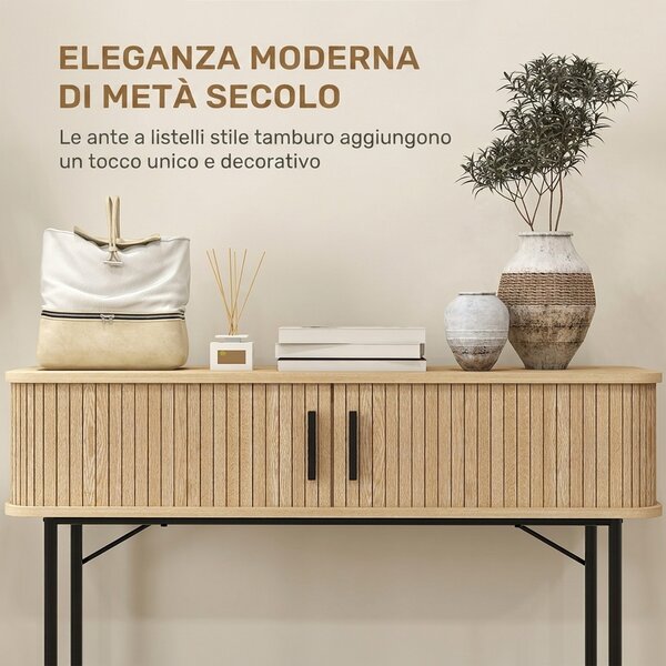 HOMCOM Consolle da ingresso con scomparti e ante scorrevoli, 100x30x80 cm, rovere | Aosom Italy
