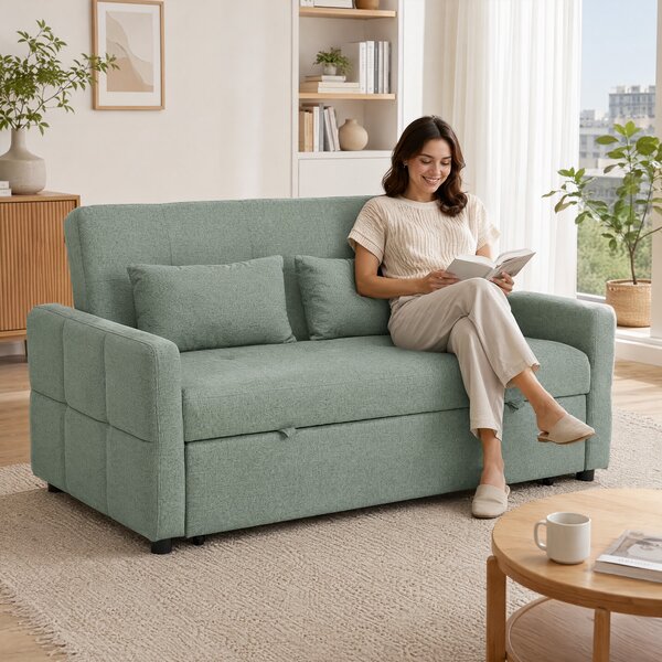 HOMCOM Divano letto 2 posti 3 in 1 clic clac 160 cm con schienale regolabile, verde | Aosom Italy