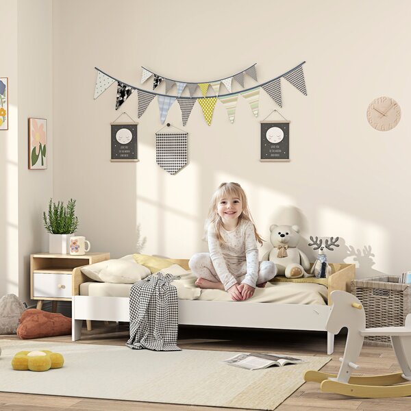 AIYAPLAY Letto per bambini 3-8 anni 143,5x74 cm con pannelli laterali alti, bianco | Aosom Italy
