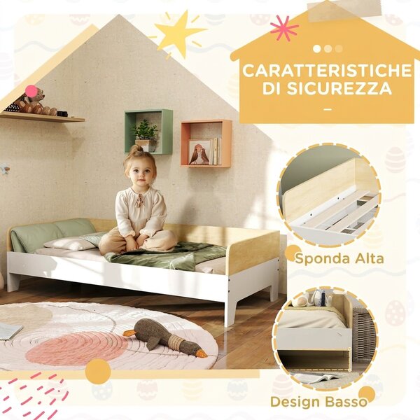 AIYAPLAY Letto per bambini 3-8 anni 143,5x74 cm con pannelli laterali alti, bianco | Aosom Italy
