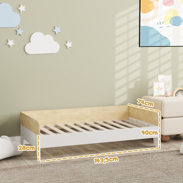 AIYAPLAY Letto per bambini 3-8 anni 143,5x74 cm con pannelli laterali alti, bianco | Aosom Italy