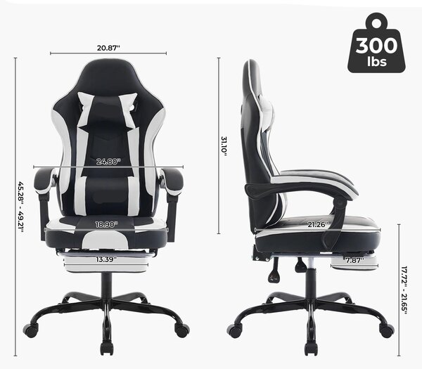 Sedia da gaming ergonomica con supporto lombare - Sedia da ufficio in ecopelle - Nera