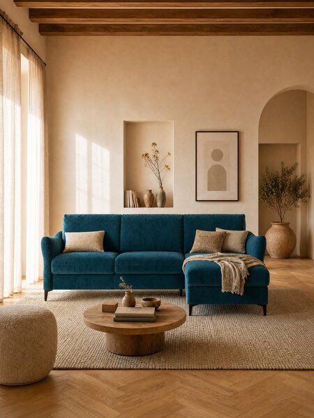 Dalia divano letto con penisola contenitore e materasso alto 18 cm - p