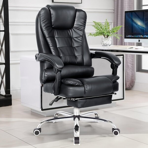 Sedia da ufficio ergonomica con altezza regolabile, poggiapiedi e rivestimento in ecopelle nera