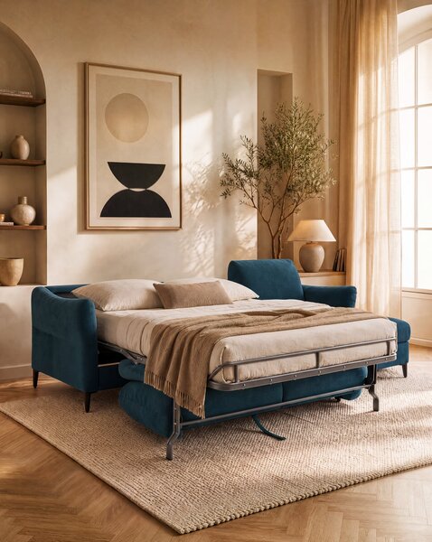 Dalia divano letto con penisola contenitore e materasso alto 18 cm - p