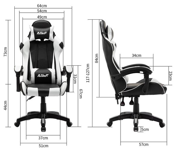 Sedia da gaming ergonomica - Sedia da ufficio con imbottitura in memory foam e rivestimento in ecopelle - Bianca