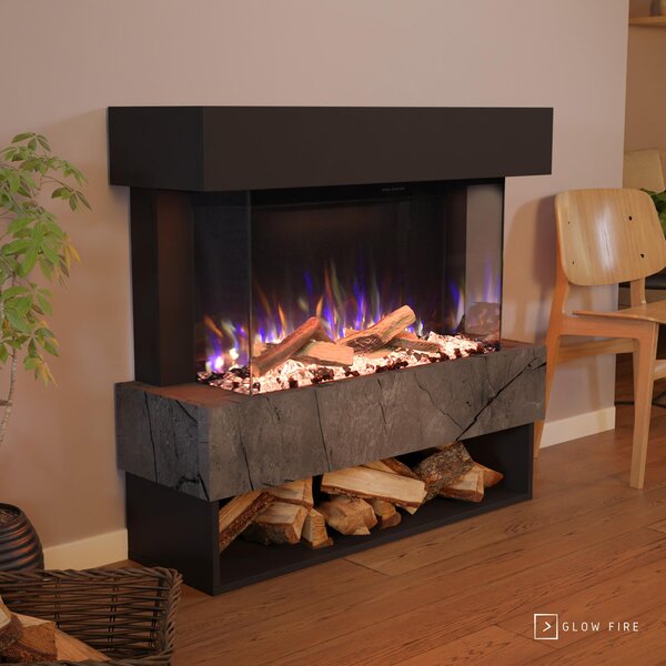 Camino elettrico da pavimento, aspetto marmo nero, 1500 W, tecnologia LED 3D E-Motion