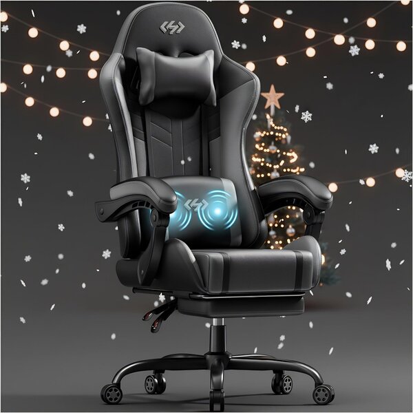 Sedia da gaming ergonomica con supporto lombare massaggiante, schienale regolabile e imbottitura in memory foam