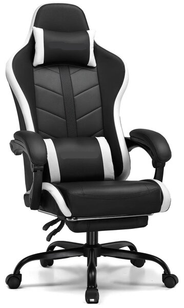 Sedia da ufficio e sedia da gaming ergonomica, colore bianco, con schienale regolabile e poggiapiedi