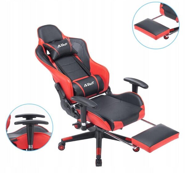 Sedia da gaming - Sedia da ufficio - Sedia da gioco - Sedia da corsa - Rossa - Schienale regolabile - Poggiapiedi estensibile