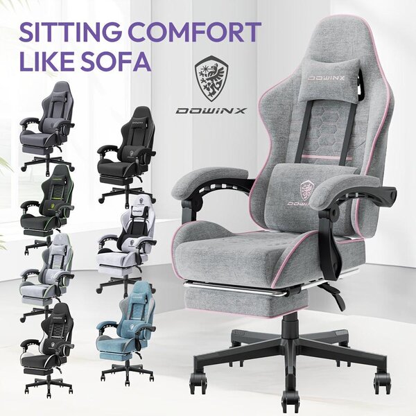 Sedia da gaming – Sedia da ufficio – Design ergonomico – Molle a spirale – Grigio-rosa