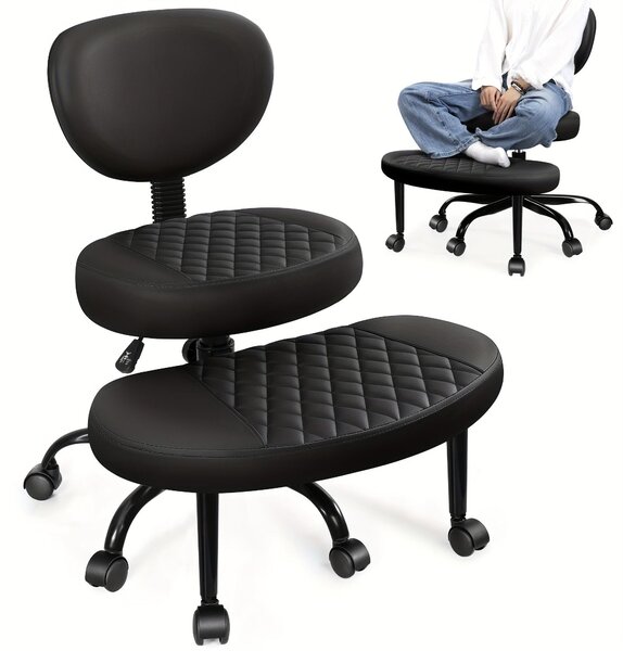 Sedia per inginocchiarsi - Sedia ergonomica per inginocchiarsi - Sedia per la meditazione - Sedia da scrivania - Sedia per lo yoga - Ecopelle nera