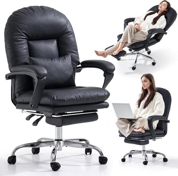 Sedia da ufficio con poggiapiedi e rotelle, sedia girevole ergonomica in ecopelle, ideale per l'ufficio