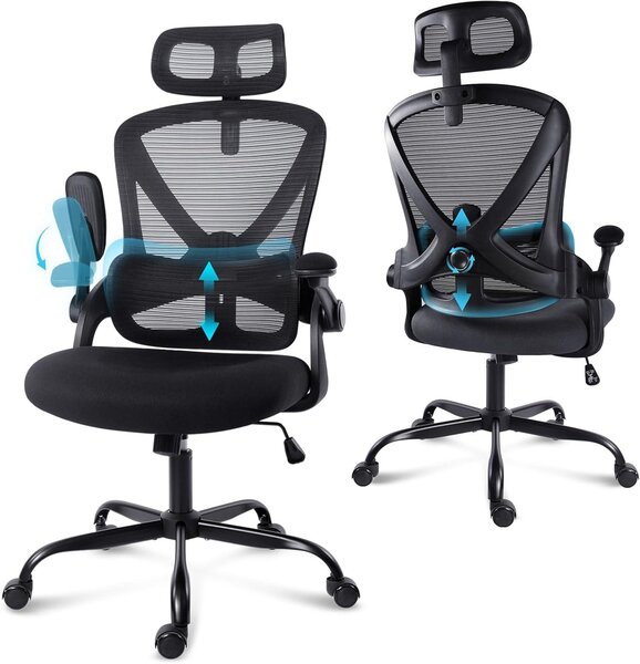 Sedia da ufficio ergonomica - Sedia da ufficio confortevole - Sedia girevole per il lavoro da casa - Sedia da ufficio con braccioli