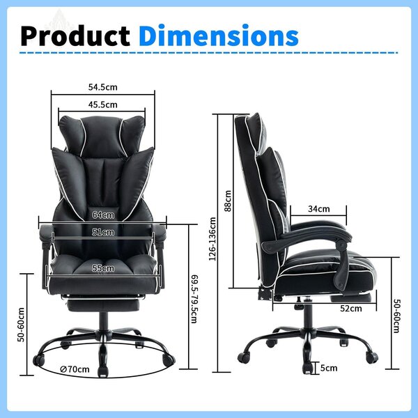 Sedia da gaming - Ergonomica - Altezza regolabile - Rivestita in ecopelle - Imbottitura in schiuma morbida - Schienale robusto