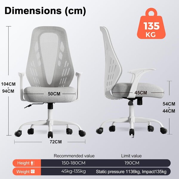 Sedia ergonomica da ufficio - Arredamento per ufficio - Sedia da gaming - Sedia da lavoro - Sedia per l'home office - Tessuto a rete traspirante