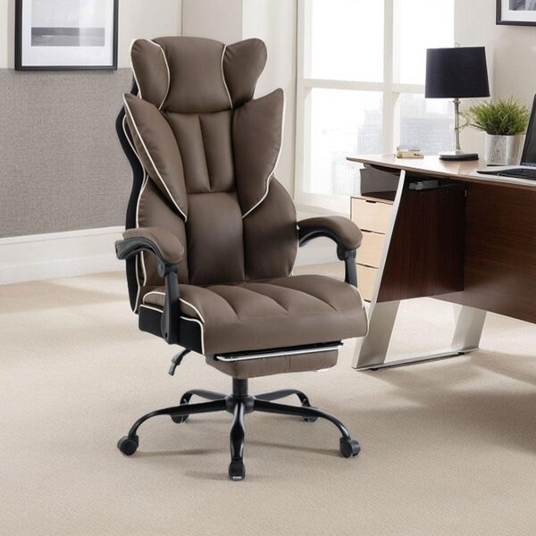 Sedia ergonomica da ufficio - Sedia da ufficio - Sedia da ufficio XL - Sedia da ufficio grande - Sedia in ecopelle marrone