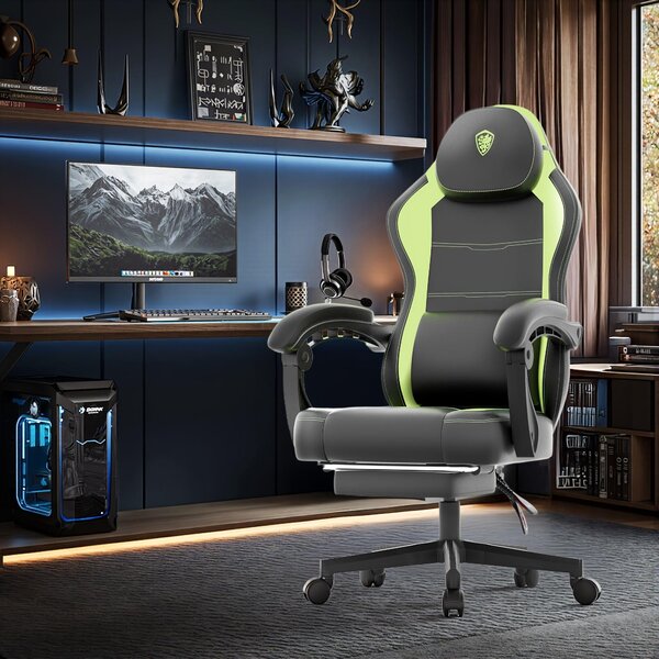 Sedia da gaming – Design ergonomico – Capacità di carico 136 kg – Poggiapiedi – Verde