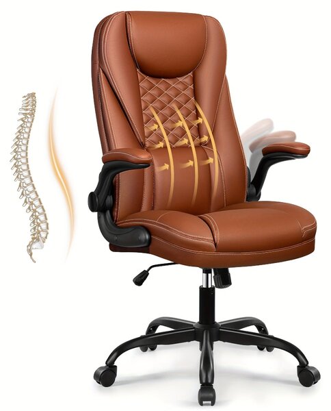 Sedia da ufficio ergonomica con schienale alto, rivestimento in pelle e struttura girevole
