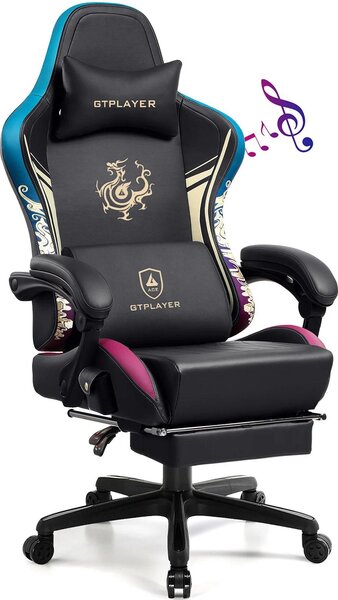 Sedia da gaming Bluetooth – Sedia per gamer – Sedia da ufficio – Con altoparlanti integrati – Dotata di poggiapiedi
