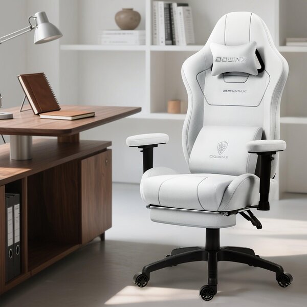 Sedia da gaming – Sedia da ufficio – Sedia per videogiochi – Design ergonomico – Schienale regolabile, colore bianco