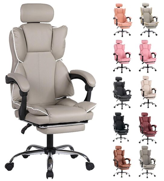 Sedia da gaming ergonomica – Sedia da scrivania regolabile – Rivestita in ecopelle con base a 5 ruote – Colore kaki con bordi bianchi