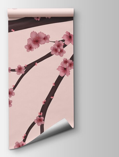 Carta da parati Ramo di albero con fiori rosa, Carta da parati Alberi, Carta da parati popolare, t00732 - Tapeko.it