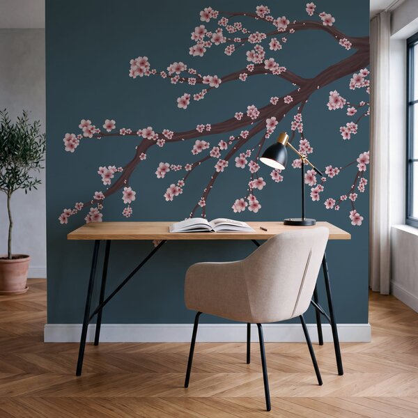 Carta da parati Ramo di albero con fiori rosa, Carta da parati Alberi, Carta da parati popolare, t00732v2 - Tapeko.it