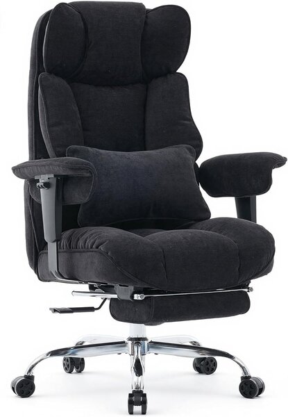 Sedia da ufficio ergonomica in ecopelle, sedia per dirigenti, sedia da scrivania, portata massima 200 kg, con poggiapiedi e supporto lombare, sedia regolabile con schienale alto, colore nero