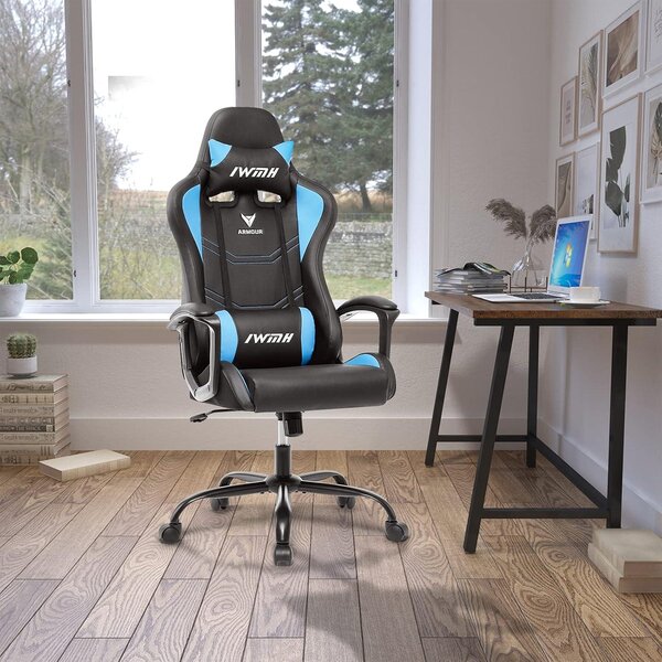 Sedia da gaming IntimaTe WM Heart, con schienale ergonomico, poggiatesta regolabile e supporto lombare (blu)