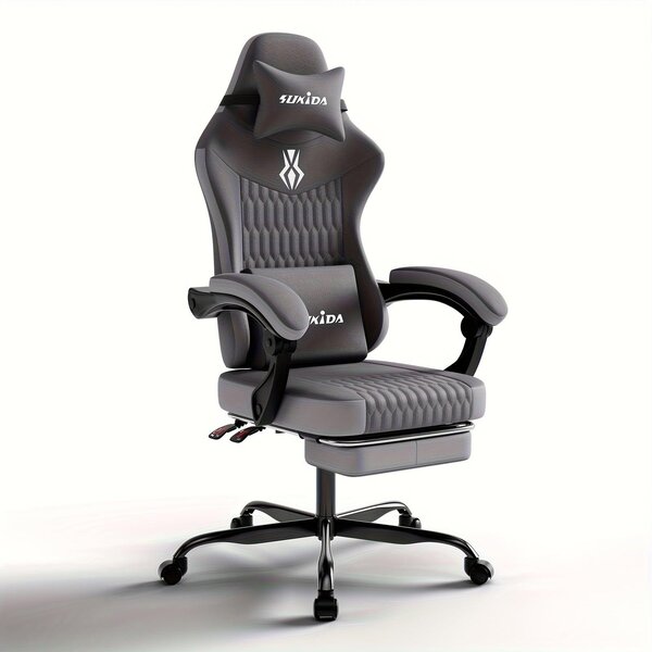 Sedia da gaming ergonomica con schienale regolabile, poggiapiedi e struttura in acciaio