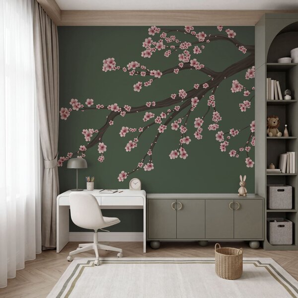 Carta da parati Ramo di albero con fiori rosa, Carta da parati Alberi, Carta da parati popolare, t00732v3 - Tapeko.it